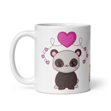 Panda Kalp Temalı Sevgililer Günü Seramik Kupa Bardak