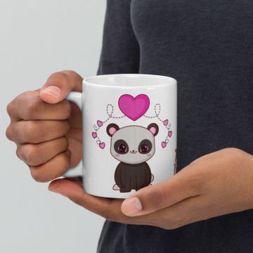 Panda Kalp Temalı Sevgililer Günü Seramik Kupa Bardak