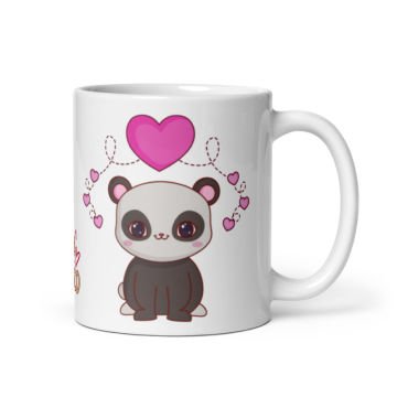 Panda Kalp Temalı Sevgililer Günü Seramik Kupa Bardak