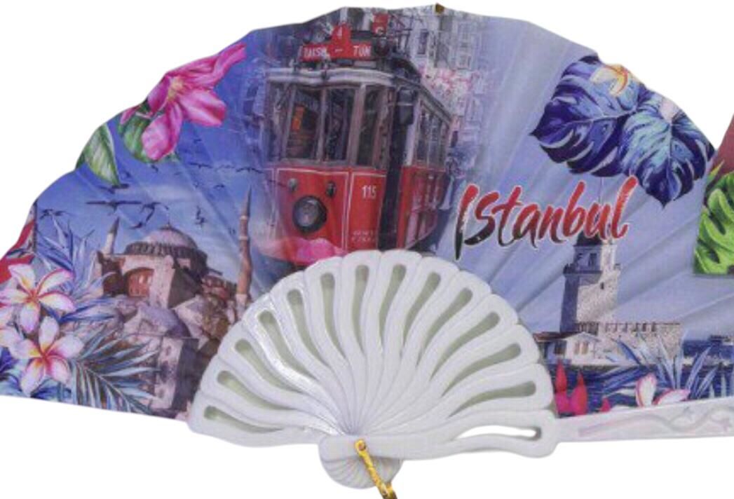 İstanbul Tramvay Desenli Plastik Yelpaze (12 Adet)