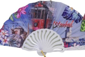 İstanbul Tramvay Desenli Plastik Yelpaze (12 Adet)