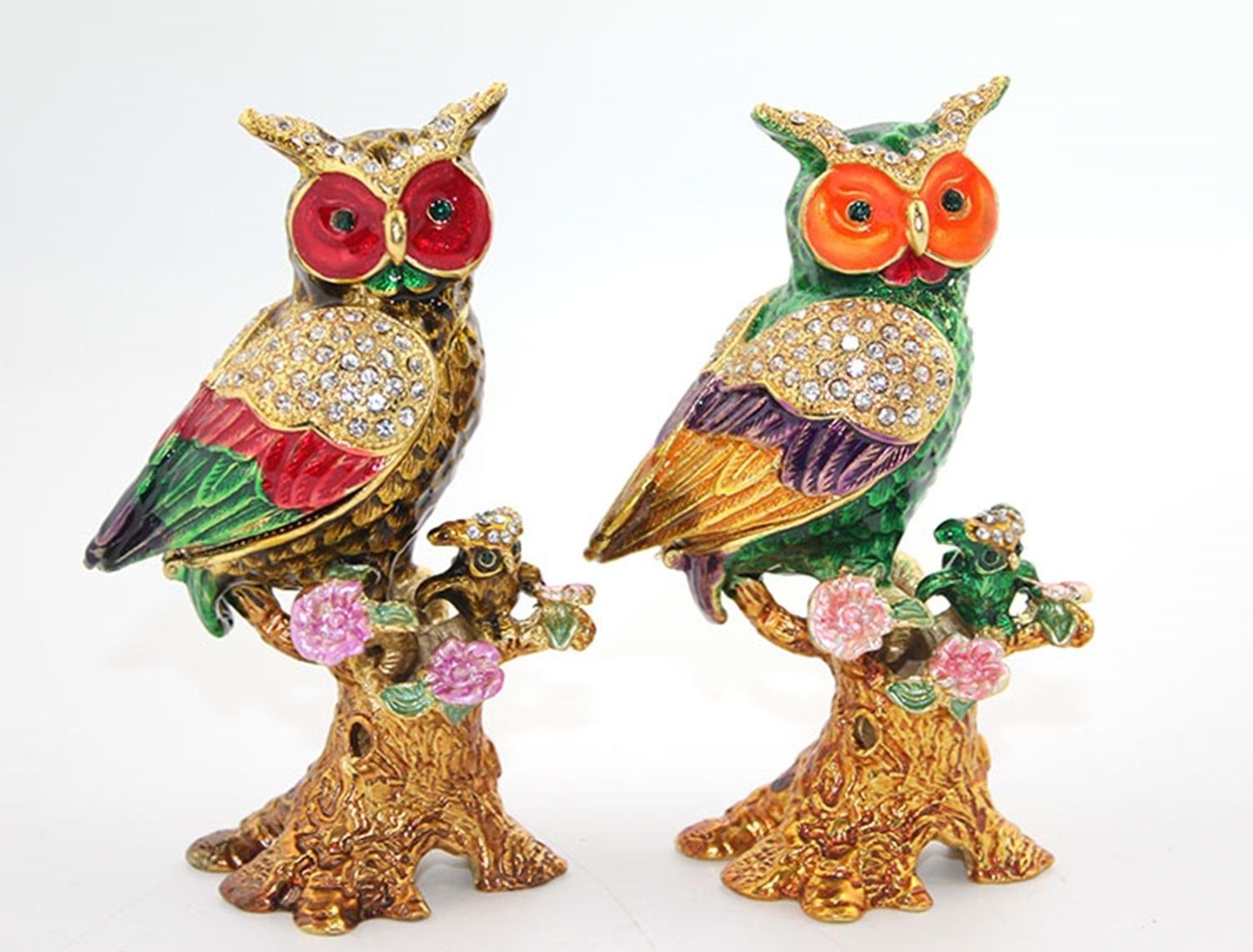 Dekoratif Swarovski Taşlı Tekli Baykuş Biblosu (12cm x 7cm)