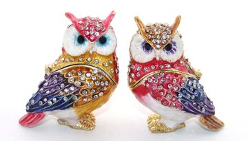 Dekoratif Swarovski Taşlı 2'li Baykuş Biblosu (7cm x 6cm)