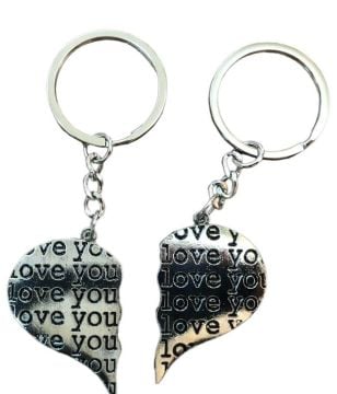 2'li Kırık Kalp Love You Tasarımlı Anahtarlık Çanta Süsü (5 Adet)