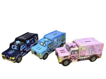 Dekoratif Karavan Tasarımlı Kilitli Metal Kumbara (22 cm x 10 cm)