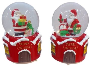 Ev Tasarımlı Işıklı Noel Baba Püskürtme Müzikli Cam Kar Küresi