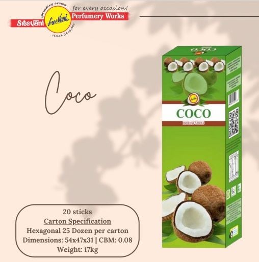Sree Vani Coco Hindistan Cevizi Çubuk Tütsü İncense Sticks (120 adet)