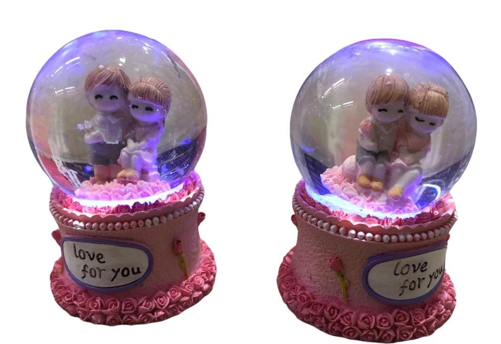Yan Yana Oturan Mini Işıklı Sevgili Cam Kar Küresi