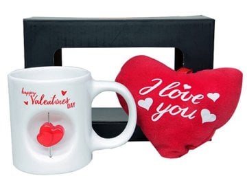 Stres Kupa Bardak Happy Valentine's Day Peluş Kalp Yastıklı