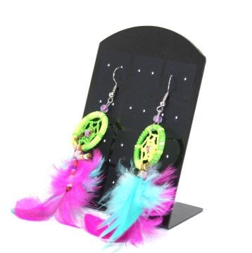 Dream Catcher Renkli Tüylü Küpe Düş Kapanı