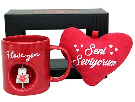 Ayıcıklı I Love Stres Kupa Bardak Peluş Kalp Yastıklı