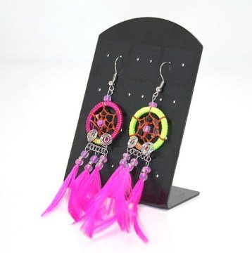 Dream Catcher Renkli Tüylü Modelli Küpe Düş Kapanı