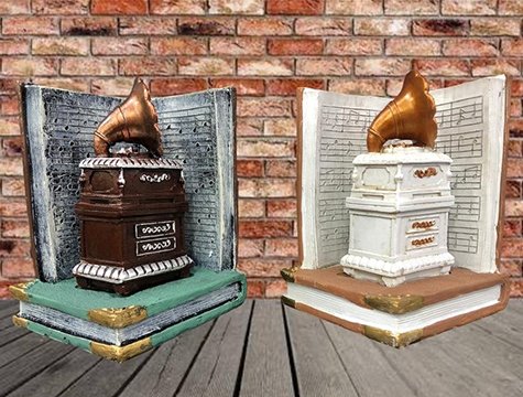 Polyester Kitap Üzerinde Gramafon Dekoratif Biblo