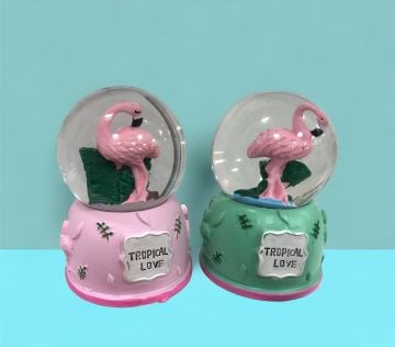Mini Işıklı Flamingo Tasarımlı Dekoratif Cam Kar Küresi