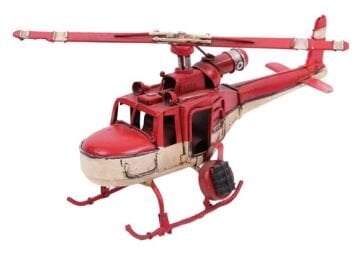Dekoratif Nostaljik Metal Kırmızı Helikopter