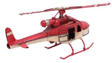 Dekoratif Nostaljik Metal Kırmızı Helikopter
