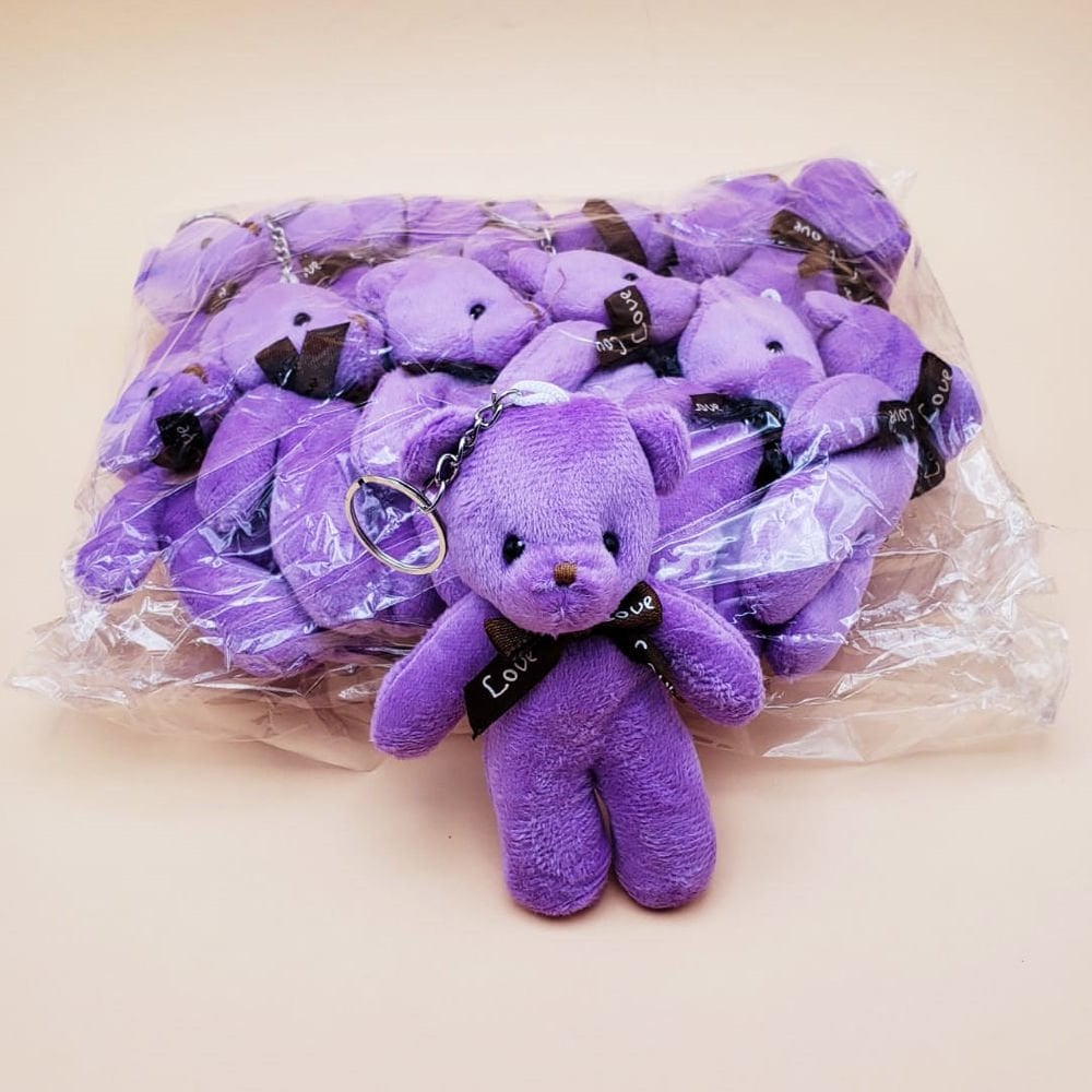 Mor Peluş Ayıcık Anahtarlık 12 cm (12 Adet)