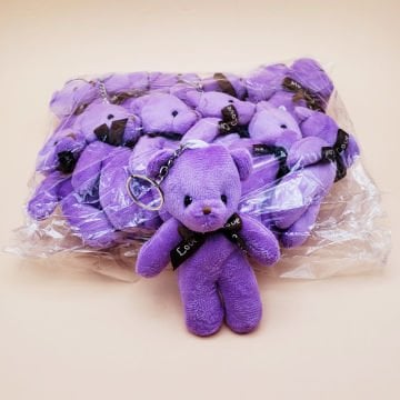 Mor Peluş Ayıcık Anahtarlık 12 cm (12 Adet)
