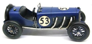 Dekoratif Nostaljik Metal Mavi Yarış Arabası