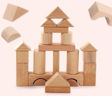 Naturel Ahşap Şekil Yapı Blokları Zeka Geliştirici Eğitici Oyuncak (22 Parça)