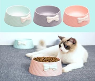 Yuvarlak Tasarım Papyonlu Kedi Köpek Mama Kabı
