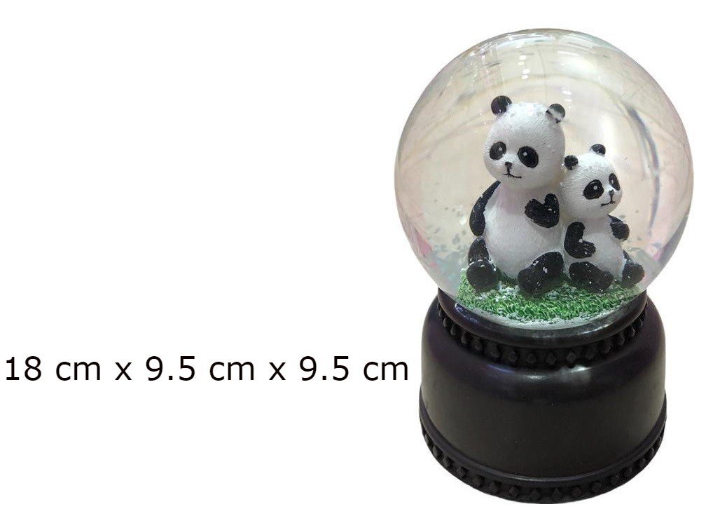 Işıklı Müzikli Püskürtme Yan Yana Panda Temalı Cam Kar Küresi