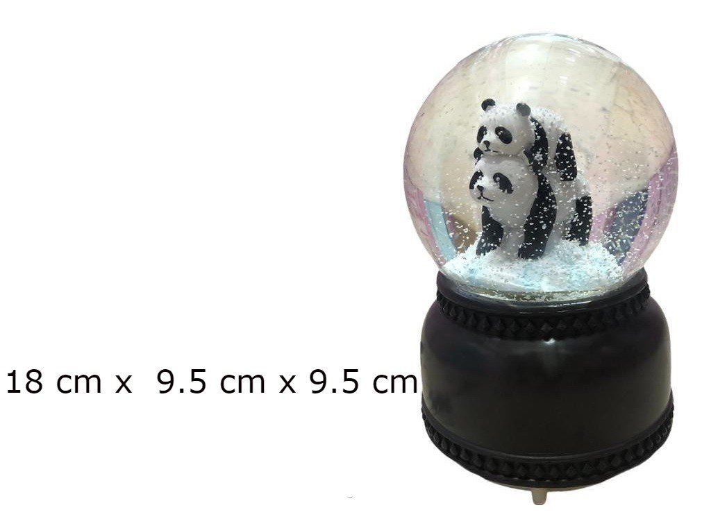 Işıklı Müzikli Püskürtme Üst Üste Panda Temalı Cam Kar Küresi