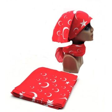 Ay Yıldız Bayrak Tasarımlı Kırmızı Bandana (55 cm x 55 cm)