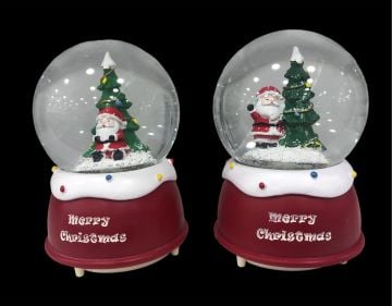 Yılbaşı Çam Ağacı Ve Noel Baba Işıklı Motorlu Cam Kar Küresi