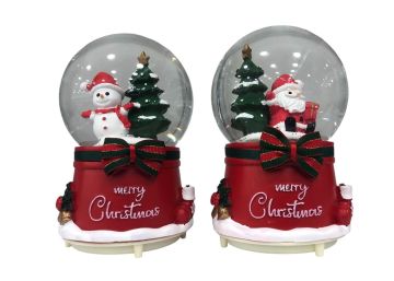Merry Christmas Noel Baba Kardan Adam Işıklı Motorlu Cam Kar Küresi