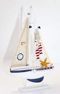 Dekoratif Altlıklı Ahşap Yelkenli Gemi Maketi 31 cm