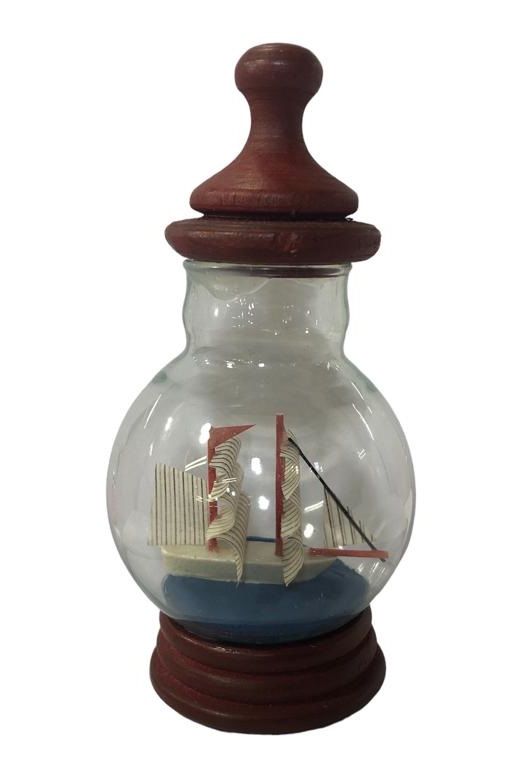 Dekoratif Ahşap Kapaklı Cam Şişe İçinde Gemi Maketi (10 cm)