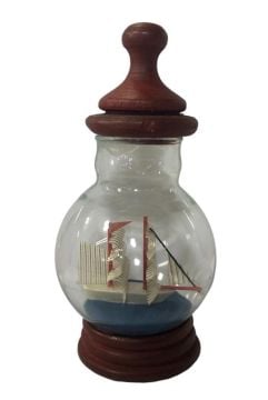 Dekoratif Ahşap Kapaklı Cam Şişe İçinde Gemi Maketi (10 cm)