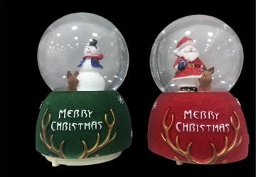 Yılbaşı Noel Baba Kardan Adam Geyik Işıklı Müzikli Cam Kar Küresi
