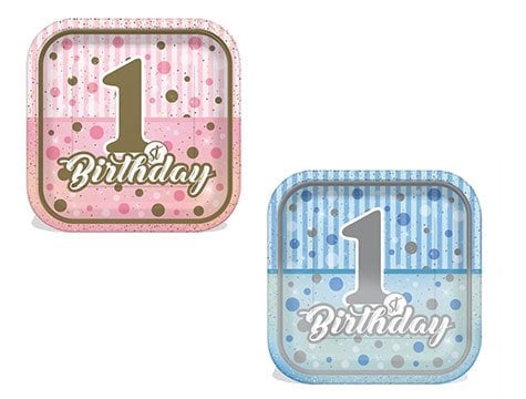 First Birthday Karton Tabak  (Pembe Mavi)