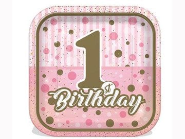 First Birthday Karton Tabak  (Pembe Mavi)