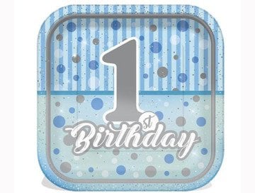 First Birthday Karton Tabak  (Pembe Mavi)