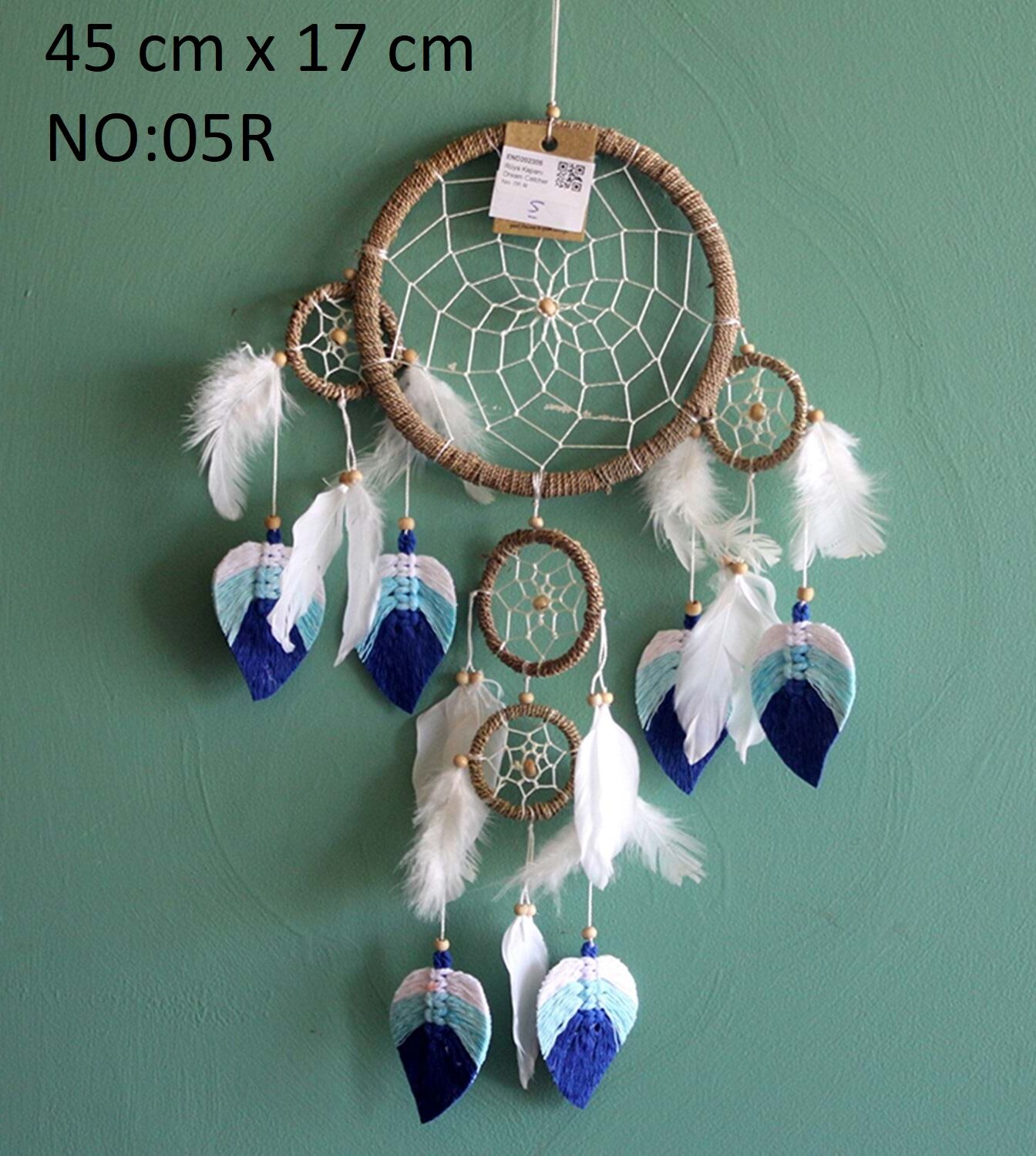 5 Halkalı Mavi Yapraklı Rüya Düş Kapanı Dream Catcher