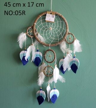 5 Halkalı Mavi Yapraklı Rüya Düş Kapanı Dream Catcher