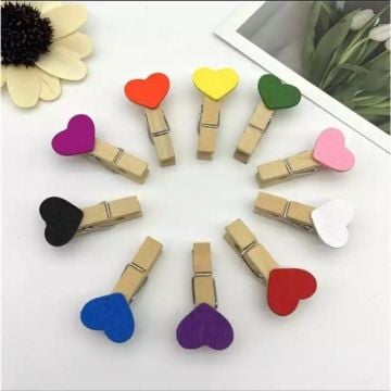 Mini Ahşap Renkli Kalp Mandal (120 Adet)