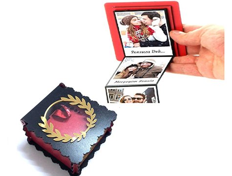 Ahşap 16 Fotoğraflı Akordiyon Anı Kutusu