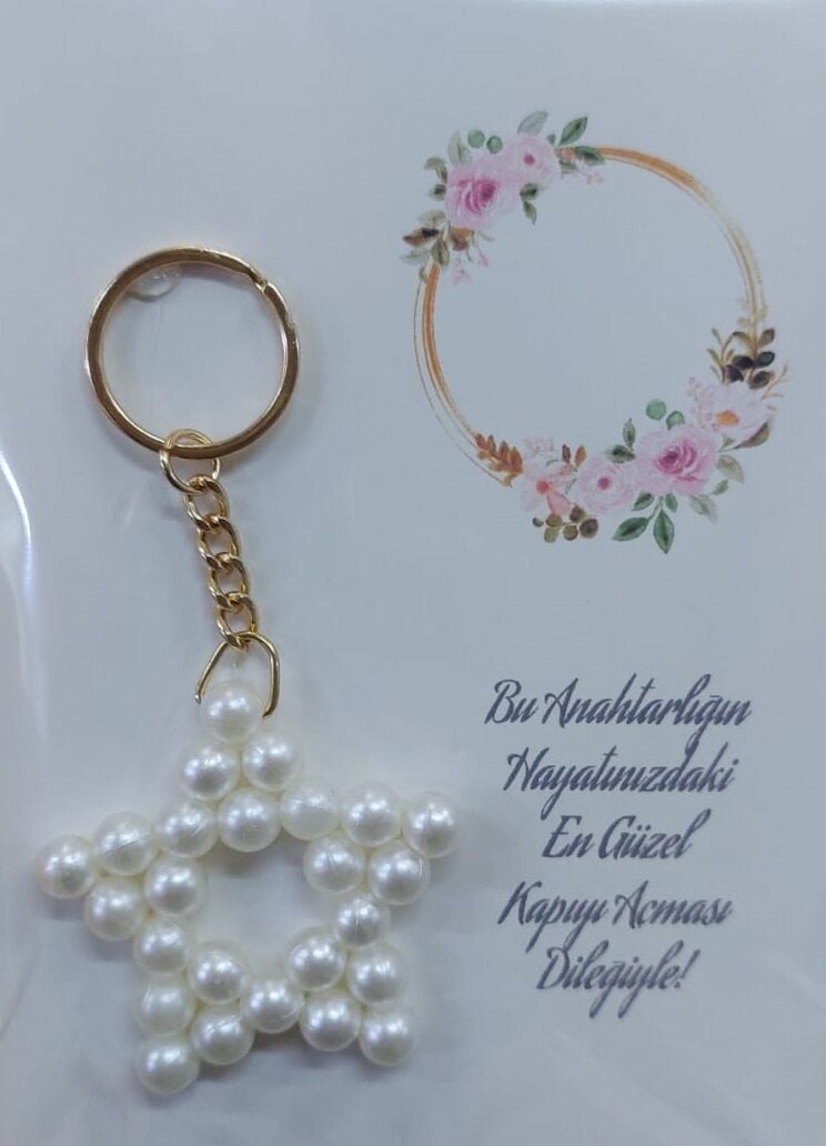 İnci Tasarımlı Yıldız Anahtarlık Çanta Süsü (10 Adet)