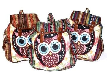 Baykuş Desenli Kilim Motifli Dokuma Sırt Çantası