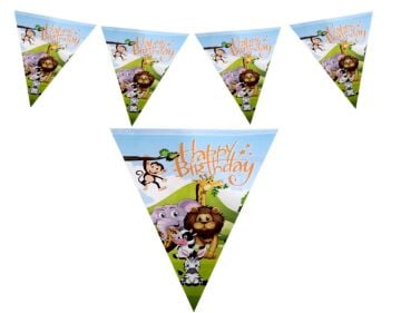 Happy Birthday Safari Temalı Üçgen Flama Bayrak