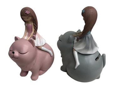 Dekoratif Sevimli Kedi Üzerinde Kız Polyester Kumbara Biblo
