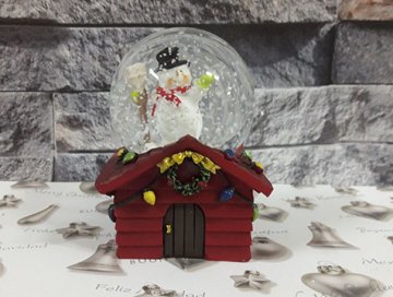 Ev Şeklinde Cam Kar Küresi (Noel Baba & Karda Adam)