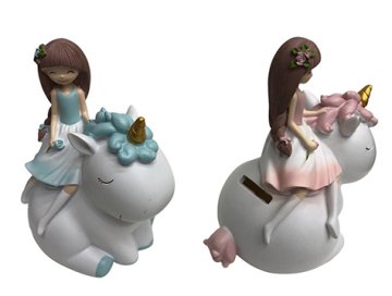 Dekoratif Sevimli Unicorn Üzerinde Kız Polyester Kumbara Biblo