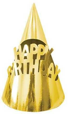 Happy Birthday Yazılı Altın Doğum Günü Külah Şapka (20 Adet)