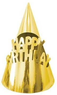 Happy Birthday Yazılı Altın Doğum Günü Külah Şapka (20 Adet)