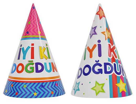 İyiki Doğdun Yazılı Yıldızlı Doğum Günü Külah Şapka (20 Adet)